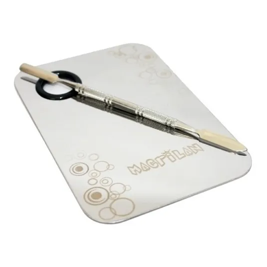 Placa E Espátula Em Aço Inox Maquiagem Macrilan - Ac03 Cor Cinza