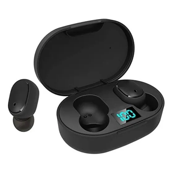 Fone De Ouvido Sem Fio Bluetooth In-ear Duplo 5.0 Tws Visor Carga Microfone Cor Preto