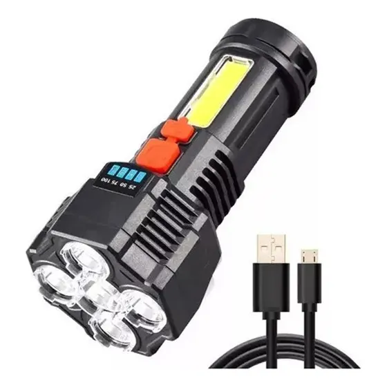 Linterna Led Recargable Usb Potente Grande Impermeable Caza Color de la linterna Negra Color de la luz Blanca