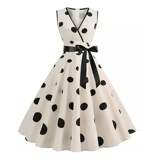 Vestido Sin Mangas Con Cuello En V Retro Vintage Para Mujer