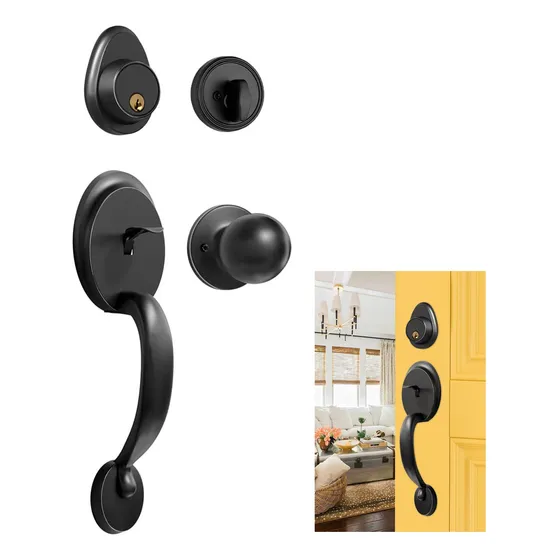 Juego Chapas Puerta Principal Cerradura De Gatillo Negro
