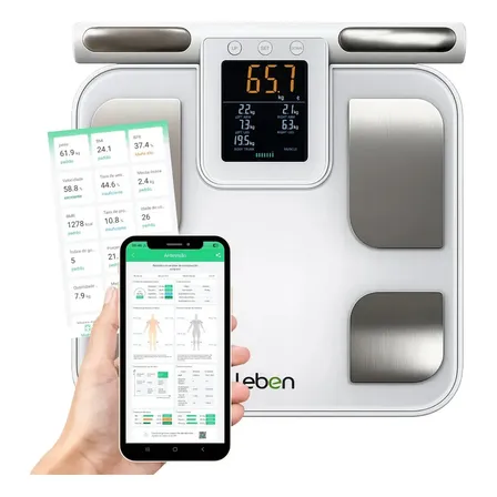 Balança Bioimpedância Digital Profissional Health Pro 8 Sensores Aplicativo Bluetooth Cor Branco
