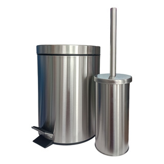 Set Cesto Residuos 5 Lts + Cepillo De Baño Acero Set Cesto Residuos 5 Lts + Cepillo De Baño Acero