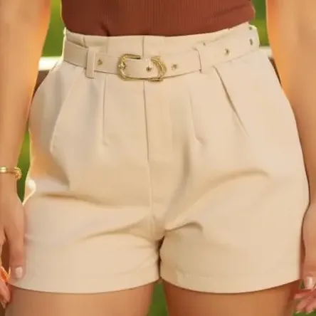 Short Feminino Social Com Cinto Alfaiataria Trabalho