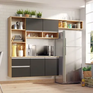 Cozinha Compacta Sol 5 Portas 1 Gav Cor Teka/onix Cozinha Compacta Sol 5 Portas 1 Gav Cor Teka/onix