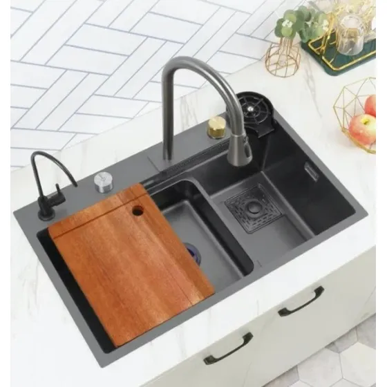 Cuba Pia De Cozinha 304 Aço Inox Com Quente E Frio 75x45cm