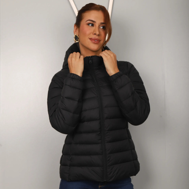 Jaqueta Feminina Bobojaco Puffer Impermeável Com Capuz Nylon