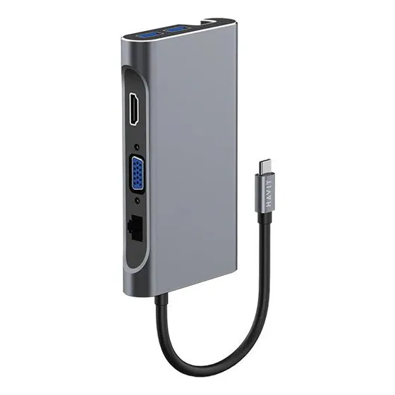 Hub Havit Type-c To Hub(usb*3)+pd+hdmi+vga+rj45(1000m)