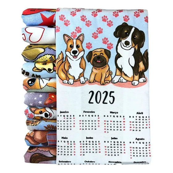 Pano De Prato Calendário 2025 - Kit C/5 Estampas Sortidas