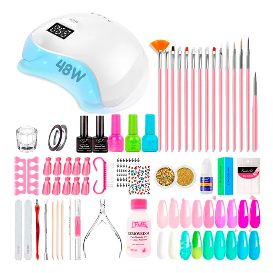 Kit X60 Manicura Uñas Semipermanentes Cabina Uv Led 48w Deco