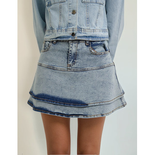 Falda Mujer Mezclilla Stretch Moda Deslavado Olanes Falda Mujer Mezclilla Stretch Moda Deslavado Olanes