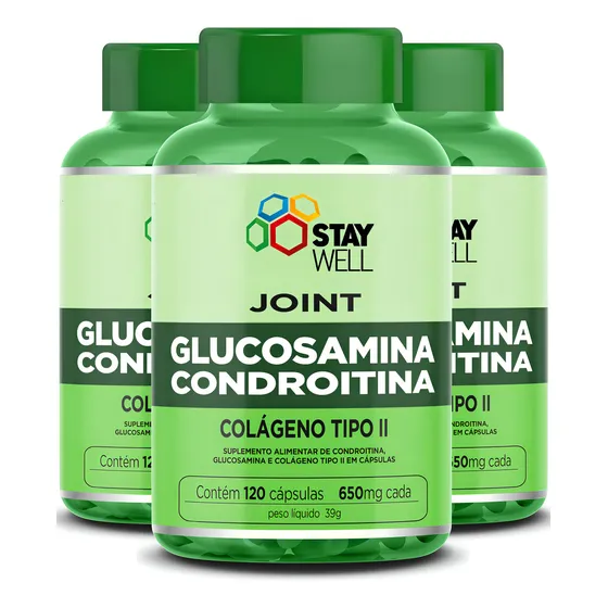 3 Potes Do Joint Fix Com Glucosamina, Colágeno Tipo 2 E Condroitina 120 Cápsulas