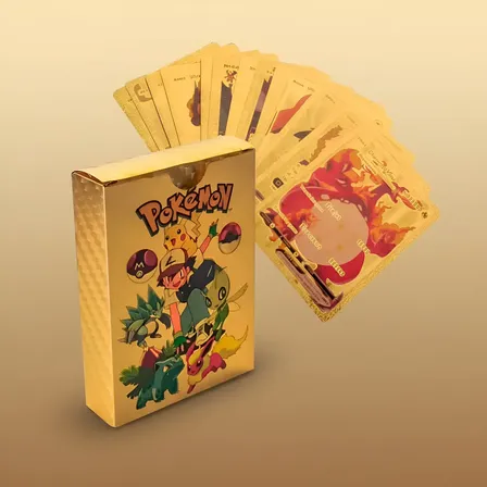 Kit 55 Cartas Pokémon Gold Dourado Premium, Batalha Inglês Dourada