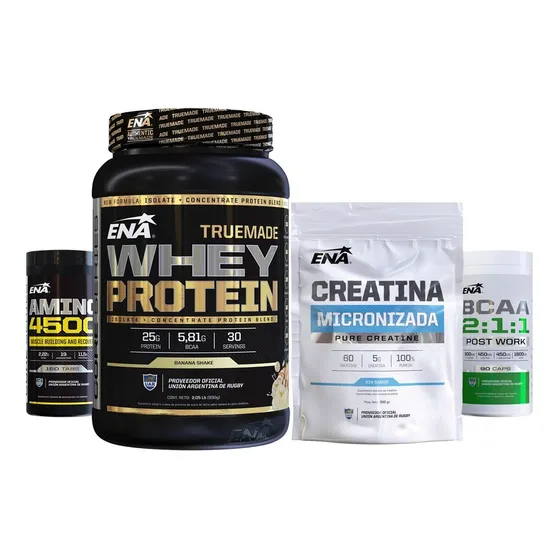 Combo Ena Pack Bcaa + Amino 4500 + Creatina + Whey Protein True Made 1 Kilo