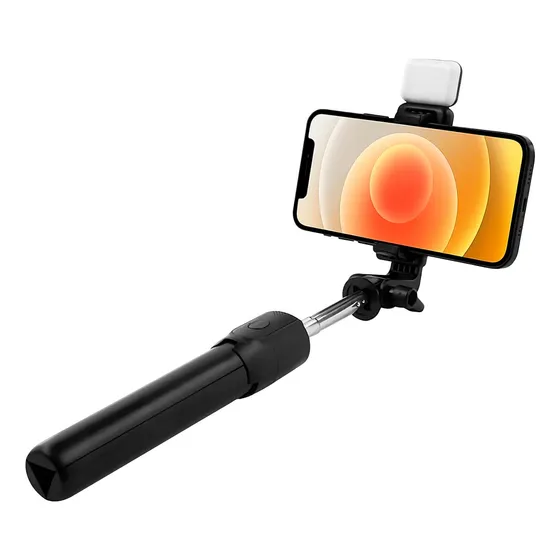 Palo Bastón Selfie Stick Con Luz Led Diler Adaptable Ajustable Flash Con 2 Intensidades Trípode Bluetooth Con Control Remoto Color Negro
