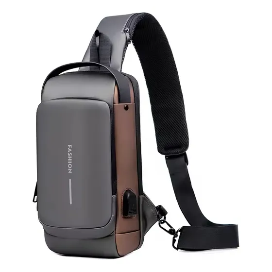 Mochila Bandolera Antirrobo Impermeable Usb Gris Y Marrón Veoquiero