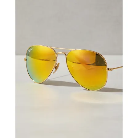 Óculos De Sol Rb3026 Aviator Metal Espelhado Proteção Uv400 Aviador Amarelo Espelhado Amarelo Dourado