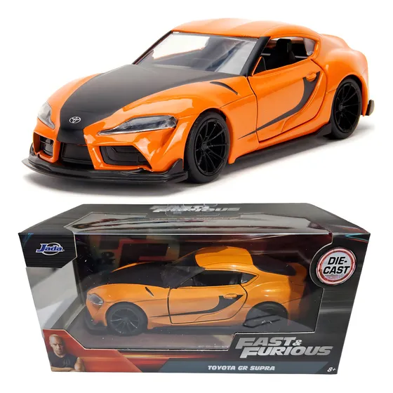 Carro Toyota Supra GR Escala 1:32 de Fast & Furious, color naranja