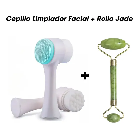 Set Rodillo Facial Cuarzo Jade Y Piedra Guasha Masajeador