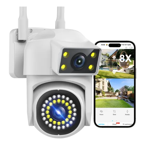 Cámara de seguridad 5G Wifi Ultra Hd 4k 360° con doble lente y pantalla para exteriores, alarma, vigilancia inalámbrica, seguimiento automático