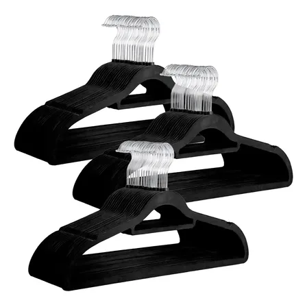 Kit 30 Cabides Veludo Preto Antideslizante Ultra Fino Adulto Preto