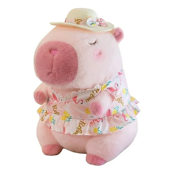 Peluche Carpincho Capibara Rosa Playero 40 Cm Sombrero Kawai