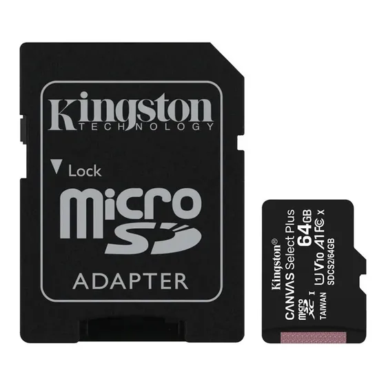 Tarjeta de memoria KingstonSDCS2\u002F64GBCanvas Select Plus con adaptador SD 64GB | Cuotas sin interés