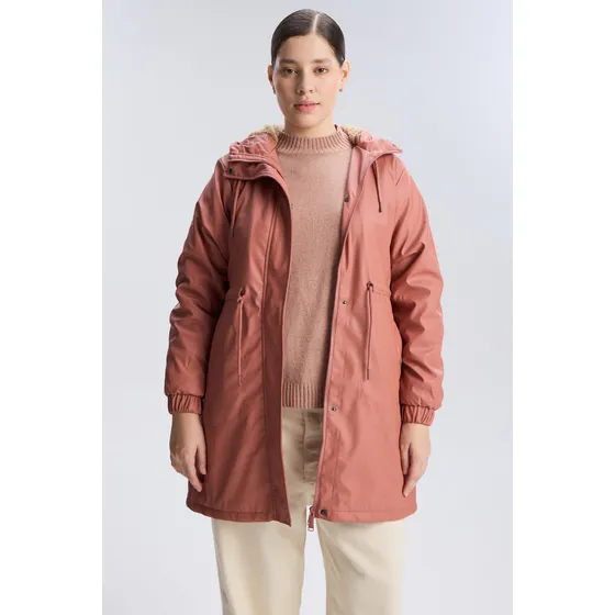Trench Engomado Forrado Con Capucha Camel Mujer Portsaid