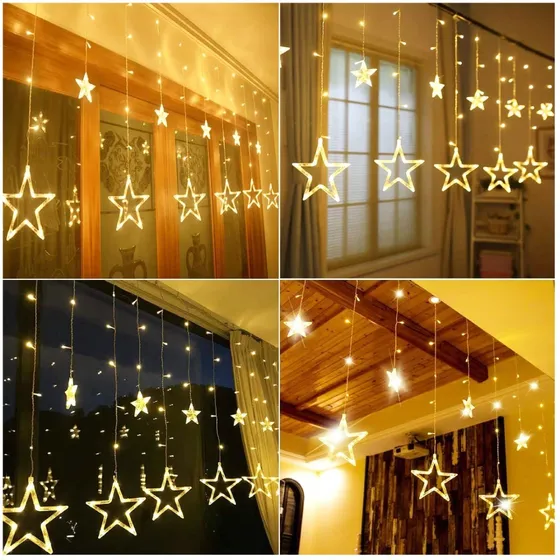 Luces De Navidad Tipo Lluvia Con Figuras De Estrellas 300 Cm