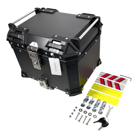Baú Traseiro Aluminio 36l Reforçado Com Suporte Universal Preto