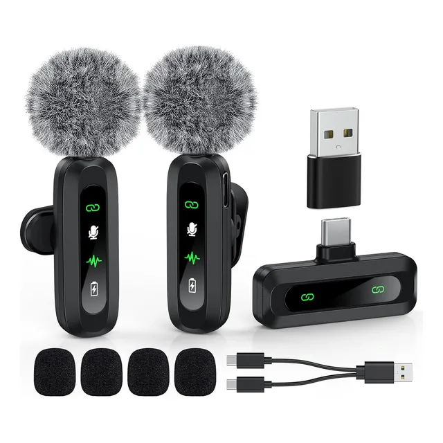 Vidabee Micrófono Inalámbrico Lavalier Condensado P/ iPhone Android Ipad Color Negro Oscuro Micrófono De Grabación De Condensador Omnidireccional Inalámbrico Para Entrevista Video Podcast Vlog