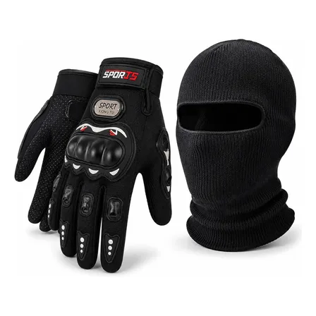 Kit Motociclista Luva Proteção Touch Balaclava Motoqueiro Preto Unico