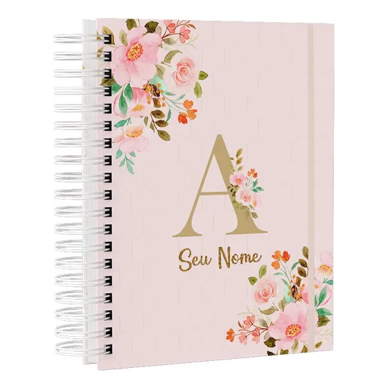 Agenda Permanente Floral Personalizada Com Seu Nome Na Capa