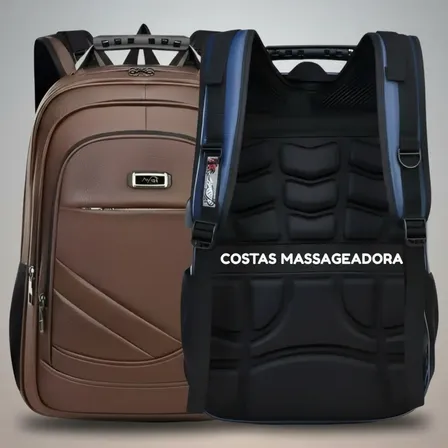 Mochila De Couro Grande Notebook Masculina Cabo Aço Premium Marrom-escuro Couro