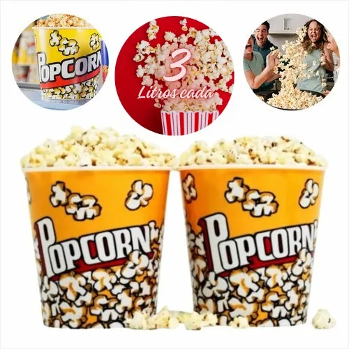 Kit 2 Baldes Pipoca Pote Grande Resistente Cinema Futebol 3l