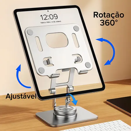 Suporte Giratório 360° iPad Tablet Mesa Grupo Ecommshops Pró Universal Prateado