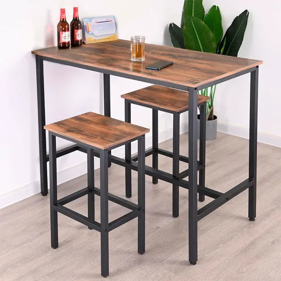 Mesa Barra De Cocina Multiusos 2 Bancos Moderna Bossa Zed Tapa Marrón Patas Negro