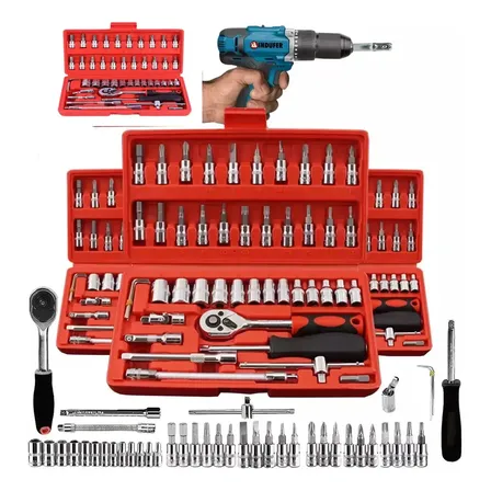 Kit Chaves Jogo Catraca Reversível Soquetes 46 Peças+maleta Mecânico Manutenção Casa Carro Profissional Resistente Portátil Compacto