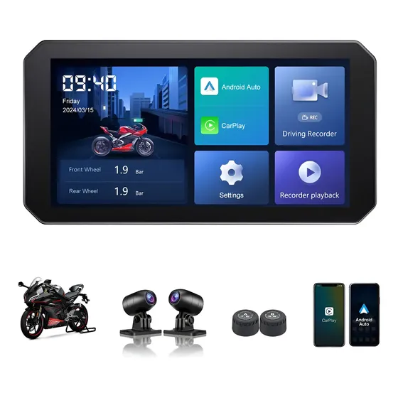 Pantalla Para Moto Ottocast Carplay/android Auto Con Cámara