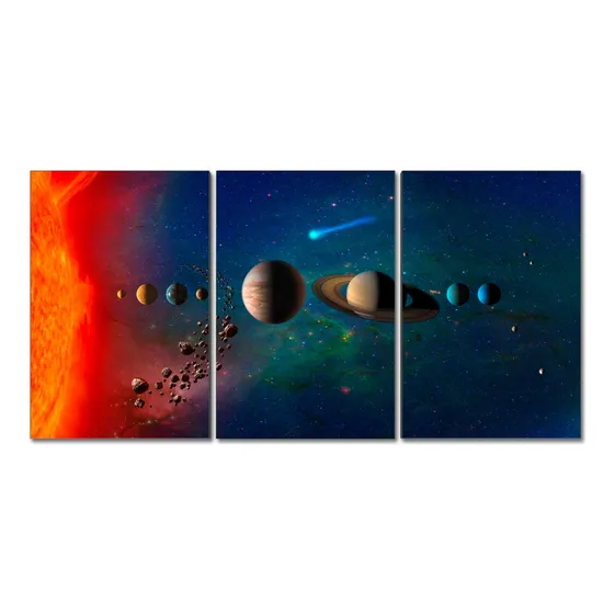 3 Cuadros 60x90 Universo Sistema Solar Tipo Canvas 0954