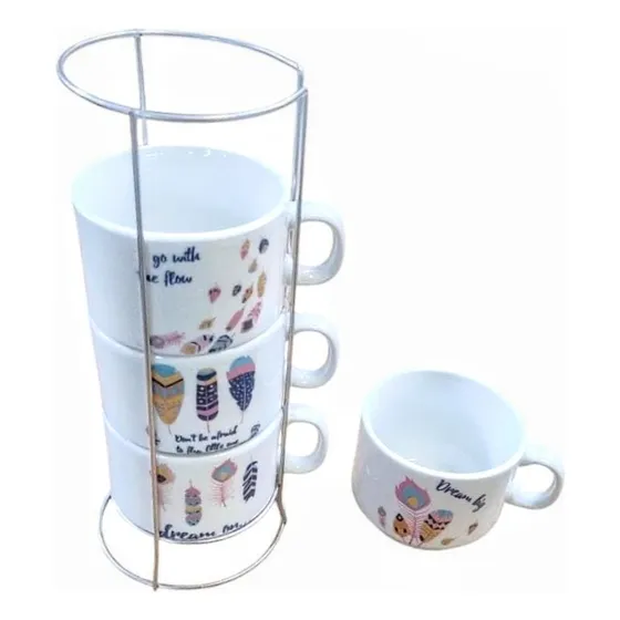 Set Pocillos Mugs Tacitas Con Base Metalica X 4 Café Tinto 