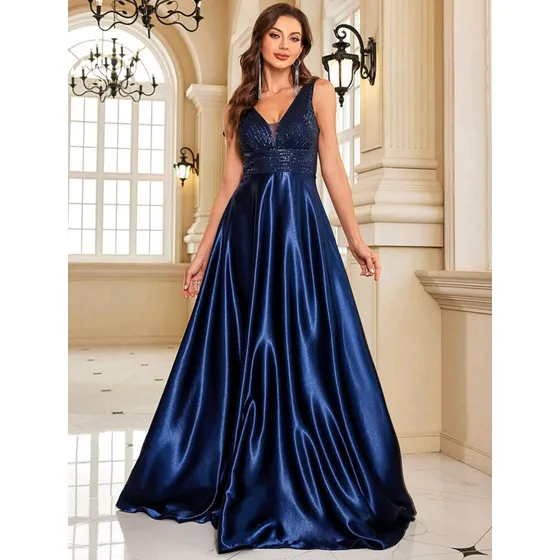 Vestido De Vestir Con Lentejuelas Contraste En Satén Nuevo