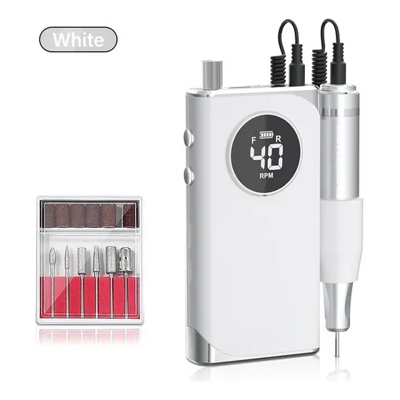 Torno Uñas Profesional Led Recargable Inalambrico 40000rpm Color Blanco