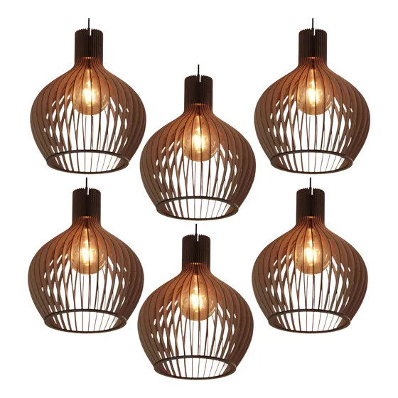 6 Luminária De Madeira Modelo Rustico Vintage Retro Marrom