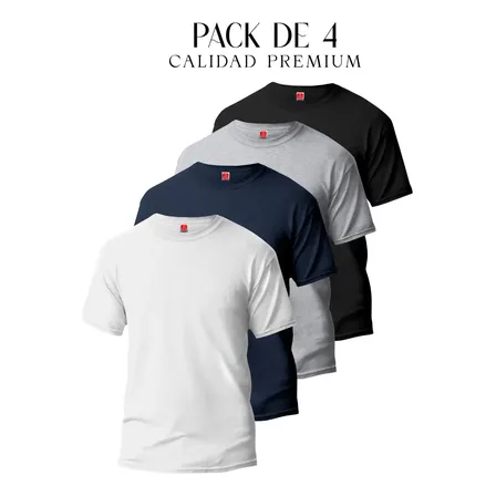4 Playeras Hombre Básica Cuello Redondo Paquete Algodon Moda