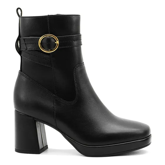Botin Flexi Para Mujer Formal Negro Tacón Medio De Piel