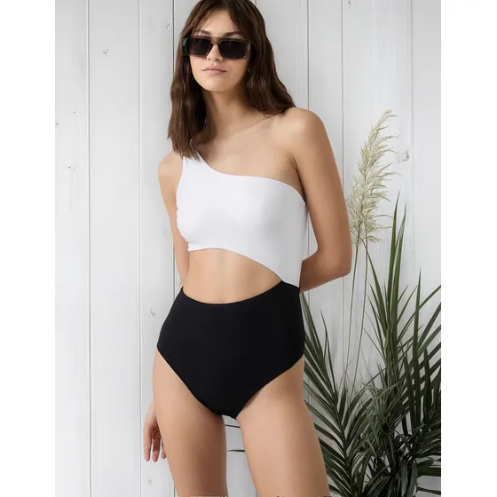 Malla Traje De Baño Trikini Combinada Pimenton Blanco Negro