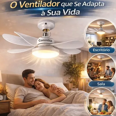 Ventilador de Teto 60W Silencioso Lâmpada Forte com LED, Controle e 6 Pás Soquete E27 Para Residencial Comercial Interno Externo Quarto Sala Cozinha Escritório Gourmet Apartamento Casa - Commlite