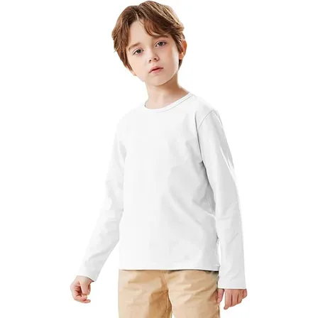 Pack 3 Camisetas Niños Blancas Algodón Con Bambú Manga Larga