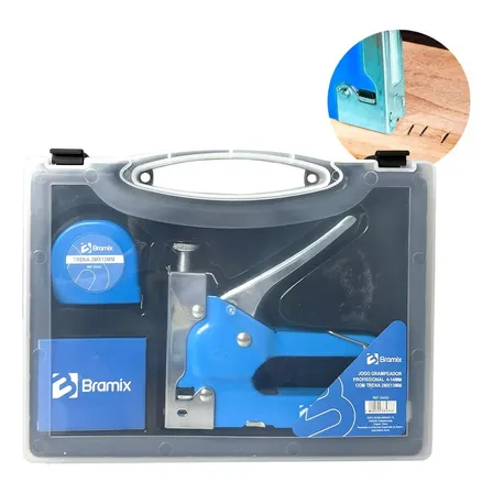 Jogo Grampeador 4-14mm Com Trena 2mx13mm Kit Bramix